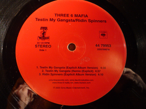 Three 6 Mafia - Testin My Gangsta/Ridin Spinners - Vinyl Record 12" image 1
