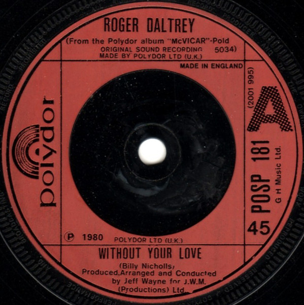 Roger Daltrey - Without Your Love - Used Vinyl Record 7" image 1