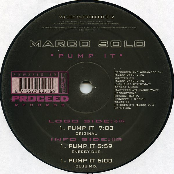 Marco Solo - Pump It - Used Vinyl Record 12" image 1