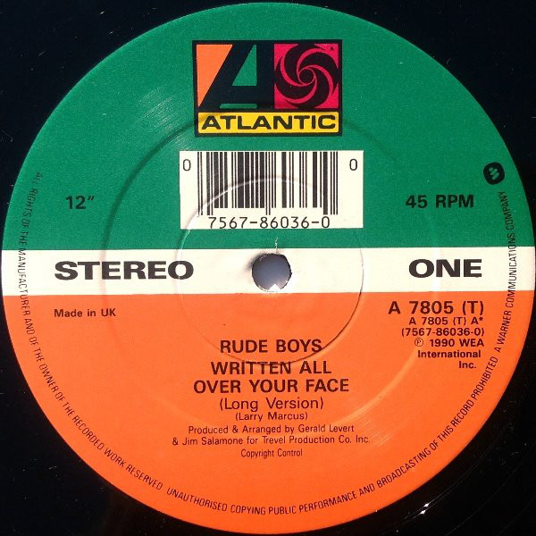 Rude Boys - Written All Over Your Face - Used Vinyl Record 12" image 1