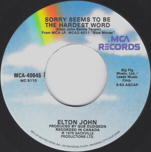Elton John - Sorry Seems To Be The Hardest Word - Used Vinyl Record 7 image 1