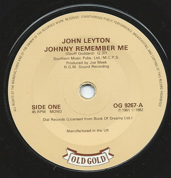John Leyton - Johnny Remember Me / Wild Wind - Used Vinyl Record 7" image 1