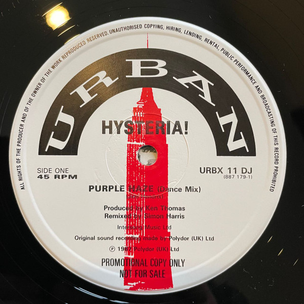 Hysteria! - Purple Haze (Dance Mix) - Used Vinyl Record 12" image 1