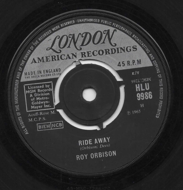 Roy Orbison - Ride Away - Used Vinyl Record 7" image 1