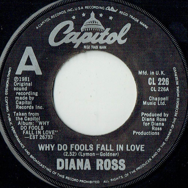 Diana Ross - Why Do Fools Fall In Love - Used Vinyl Record 7" image 1