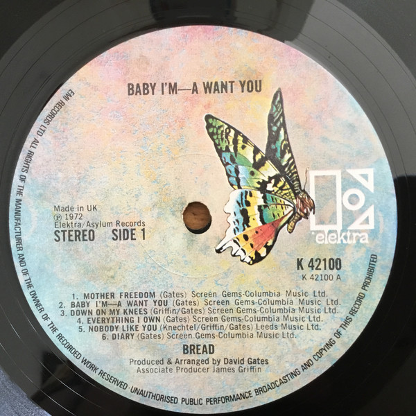 Bread - Baby I'm-A Want You - Used Vinyl Record image 1