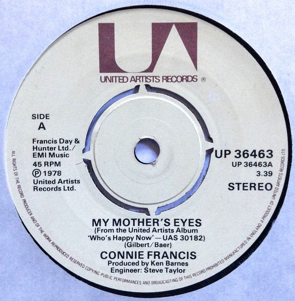 Connie Francis - My Mother's Eyes - Used Vinyl Record 7" image 1