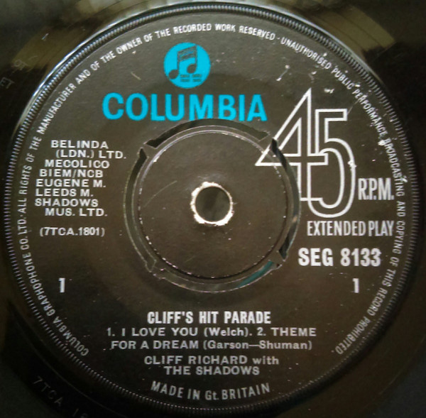 Cliff Richard - Cliff's Hit Parade - Used Vinyl Record 7" image 1