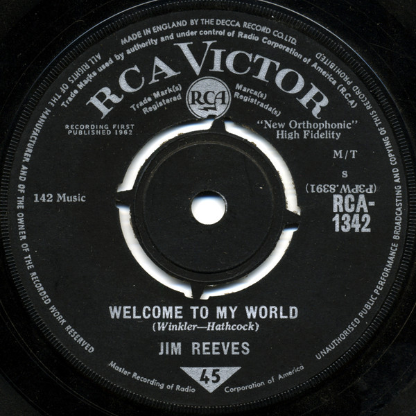 Jim Reeves - Welcome To My World / My Juanita - Used Vinyl Record 7" image 1