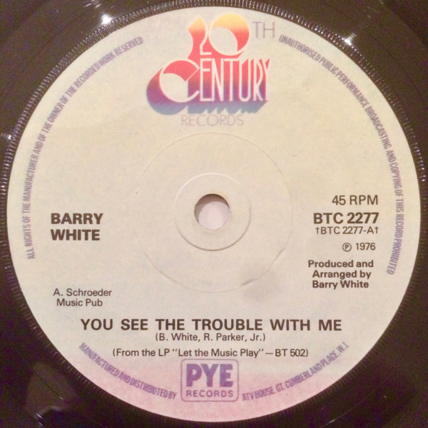 Barry White - You See The Trouble With Me - Used Vinyl Record 7" image 1