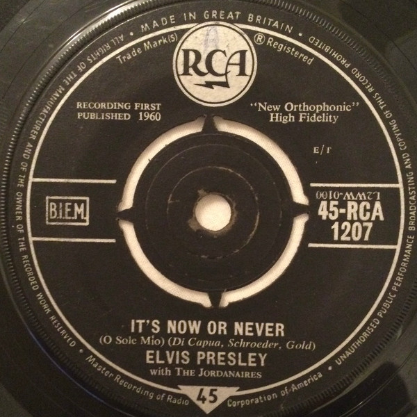 Elvis Presley - It's Now Or Never (O Sole Mio) - Used Vinyl Record 7" image 1