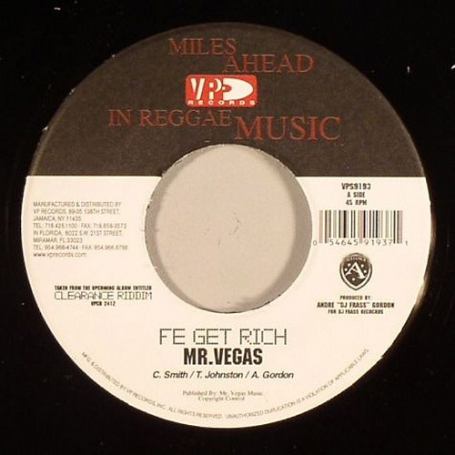Mr. Vegas - Fe Get Rich / Go Getta - Vinyl Record 7" image 1