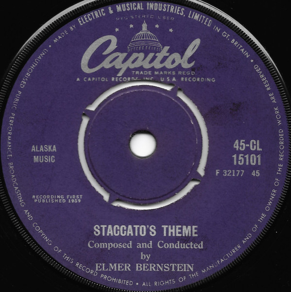 Elmer Bernstein - Staccato's Theme - Used Vinyl Record 7" image 1