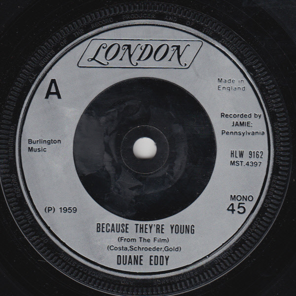 Duane Eddy - Because They're Young - Used Vinyl Record 7" image 1