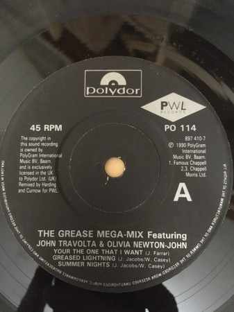 John Travolta - Grease Megamix - Used Vinyl Record 7" image 1