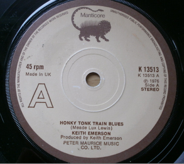 Keith Emerson - Honky Tonk Train Blues - Used Vinyl Record 7" image 1