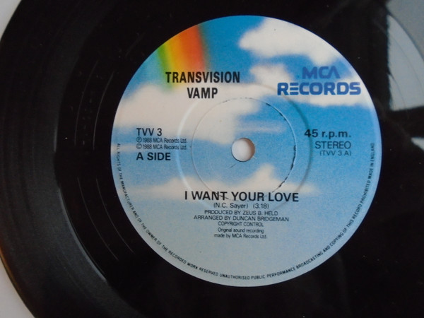 Transvision Vamp - I Want Your Love - Used Vinyl Record 7" image 1