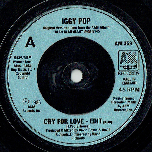 Iggy Pop - Cry For Love - Used Vinyl Record 7" image 1