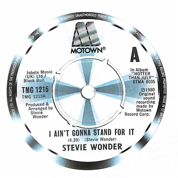 Stevie Wonder - I Ain't Gonna Stand For It - Used Vinyl Record 7" image 1