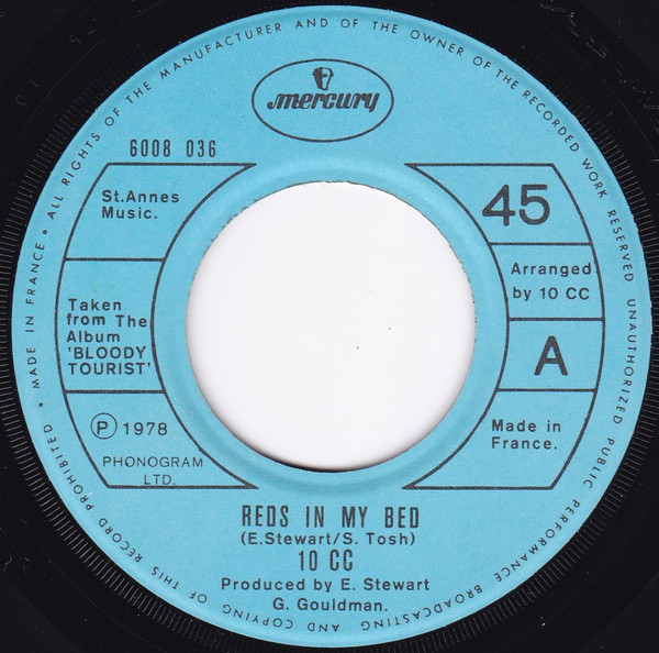 10cc - Reds In My Bed - Used Vinyl Record 7" image 1