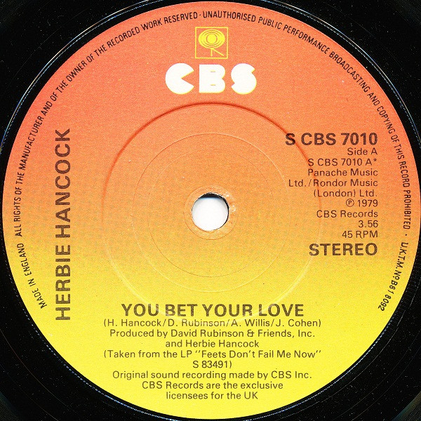 Herbie Hancock - You Bet Your Love - Used Vinyl Record 7" image 1