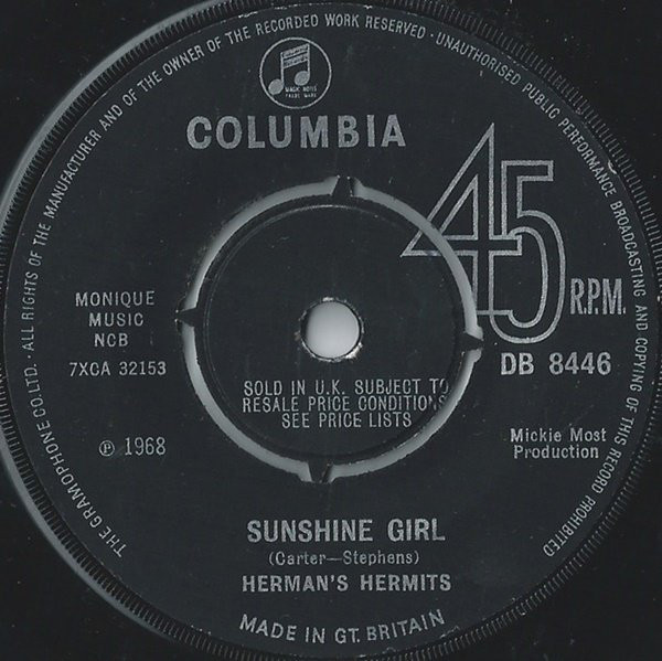Herman's Hermits - Sunshine Girl - Used Vinyl Record 7" image 1