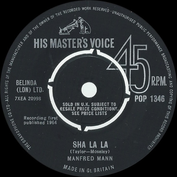 Manfred Mann - Sha La La - Used Vinyl Record 7" image 1