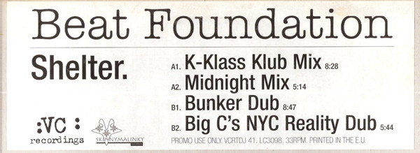 Beat Foundation - Shelter (Remixes) - Used Vinyl Record 12" image 1