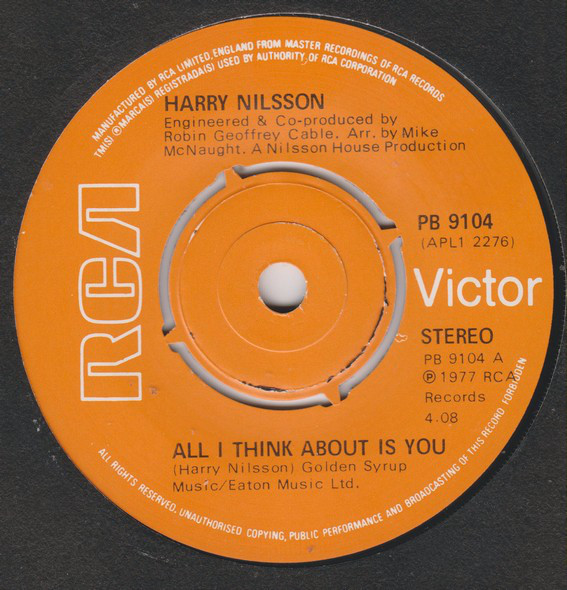 Harry Nilsson - All I Think About Is You - Used Vinyl Record 7" image 1