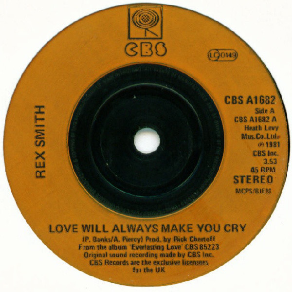 Rex Smith - Love Will Always Make You Cry - Used Vinyl Record 7" image 1