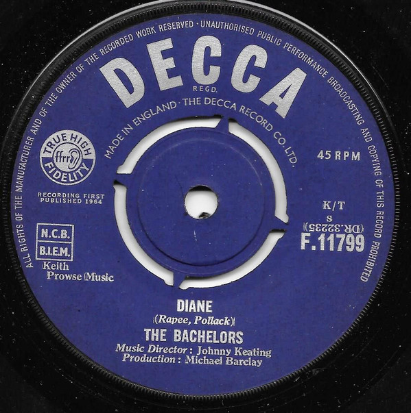 Bachelors - Diane - Used Vinyl Record 7" image 1
