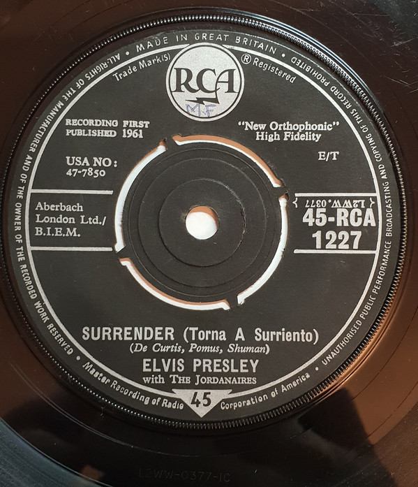 Elvis Presley - Surrender (Torna A Surriento) - Used Vinyl Record 7" image 1