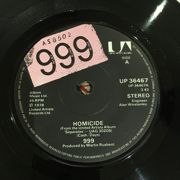 999 - Homicide - Used Vinyl Record 7" image 1