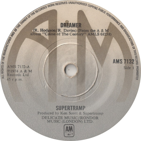 Supertramp - Dreamer - Used Vinyl Record 7" image 1