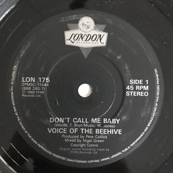 Voice Of The Beehive - Don't Call Me Baby - Used Vinyl Record 7" image 1