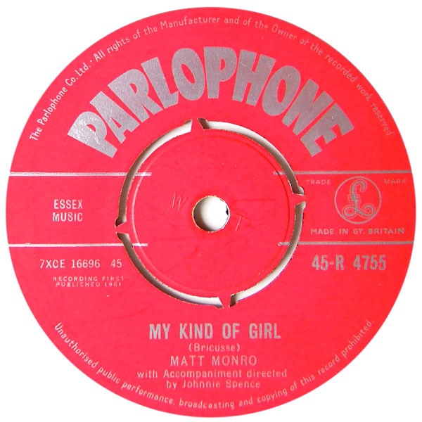 Matt Monro - My Kind Of Girl - Used Vinyl Record 7" image 1