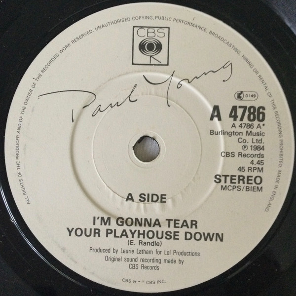 Paul Young - I'm Gonna Tear Your Playhouse Down - Used Vinyl Record 7 image 1