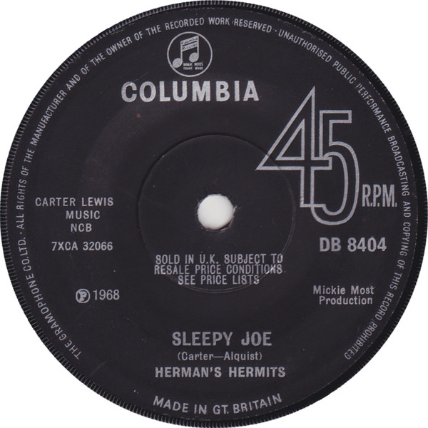 Herman's Hermits - Sleepy Joe - Used Vinyl Record 7" image 1