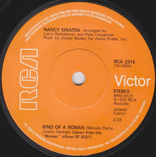 Nancy Sinatra - Kind Of A Woman - Used Vinyl Record 7" image 1