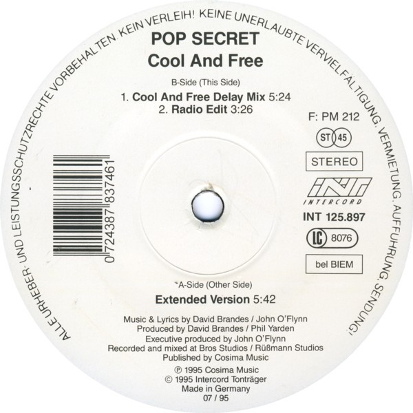 Pop Secret - Cool And Free - Used Vinyl Record 12" image 1