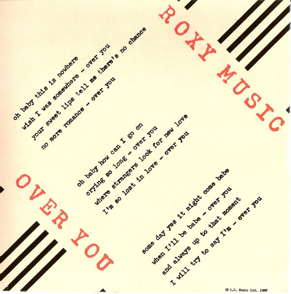 Roxy Music - Over You - Used Vinyl Record 7" image 1