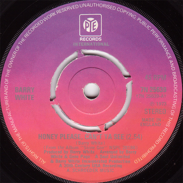 Barry White - Honey Please, Can't Ya See - Used Vinyl Record 7" image 1
