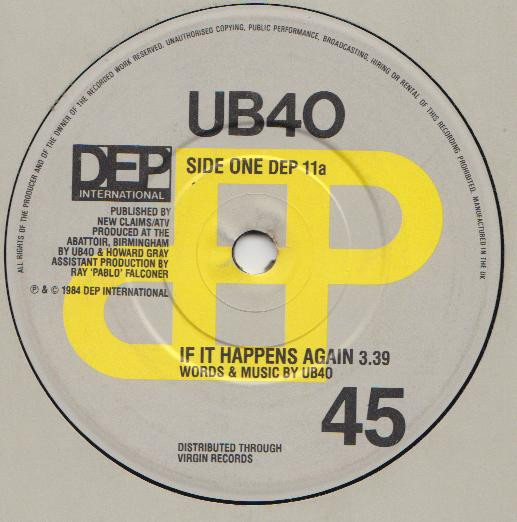 UB40 - If It Happens Again - Used Vinyl Record 7" image 1