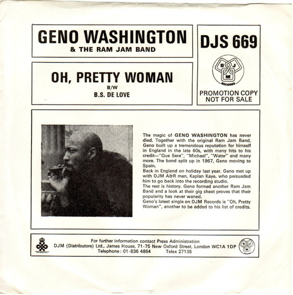 Geno Washington & Th - Oh, Pretty Woman - Used Vinyl Record 7" image 1