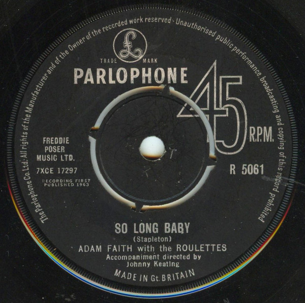 Adam Faith - So Long Baby - Used Vinyl Record 7" image 1