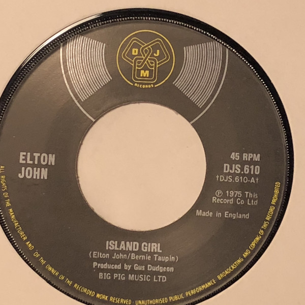 Elton John - Island Girl - Used Vinyl Record 7" image 1