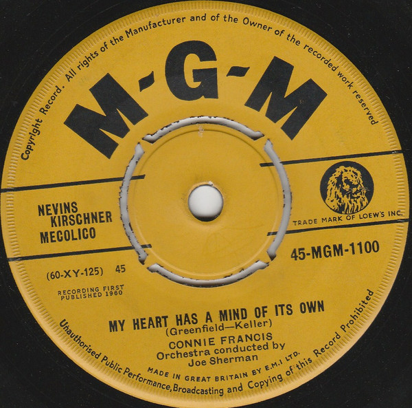 Connie Francis - My Heart Has A Mind Of Its Own - Used Vinyl Record 7 image 1