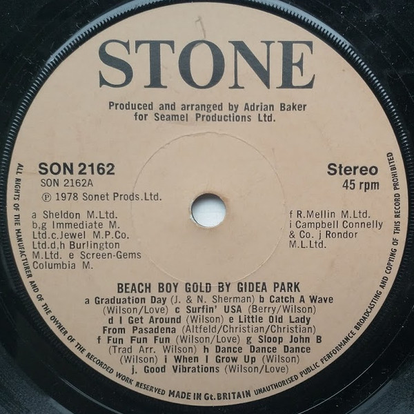 Gidea Park - Beach Boy Gold - Used Vinyl Record 7" image 1
