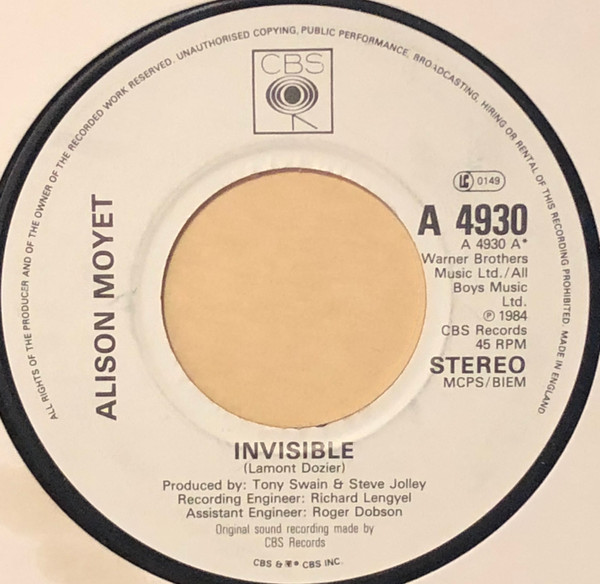 Alison Moyet - Invisible - Used Vinyl Record 7" image 1