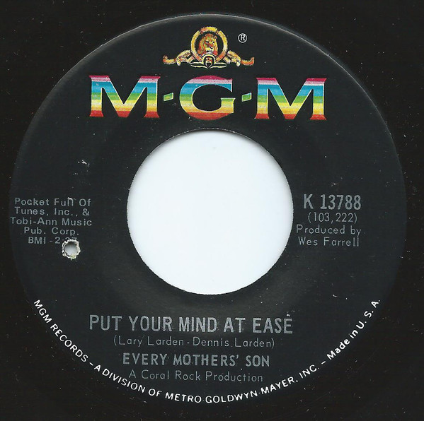 Every Mothers' Son - Put Your Mind At Ease - Used Vinyl Record 7" image 1